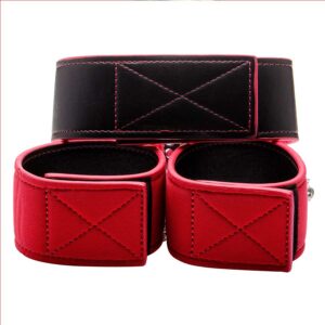 Alternative view of Leather Wrist Cuffs & collar Black/Red