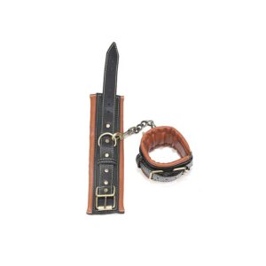 Alternative view of Leather Wrist Cuffs - Black/ Brown & Gold