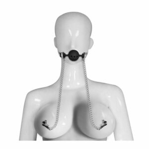 Alternative view of Ballgag with Nipple Clamp - Silver