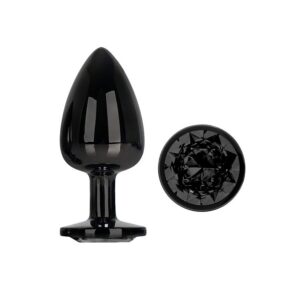 Alternative view of Blackgem Metallic Butt Plug with Black Jewel - Size L