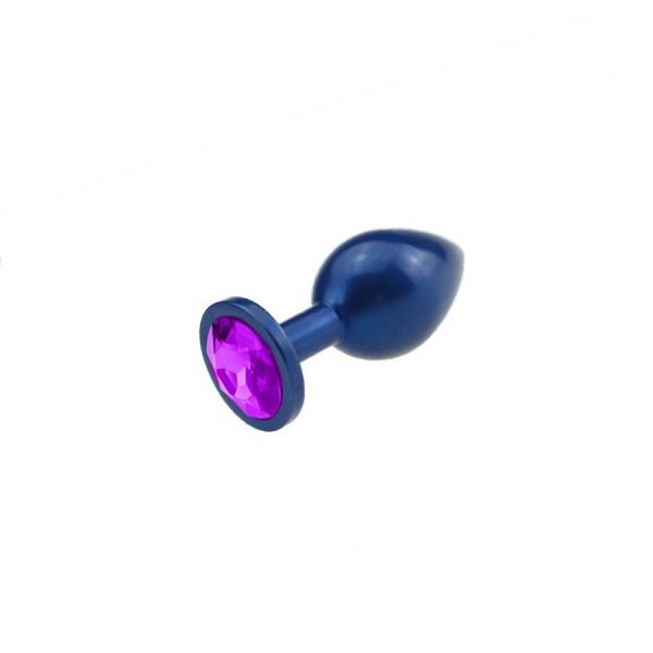 Buttplug - Anodized Blue, purple jewel 34mm