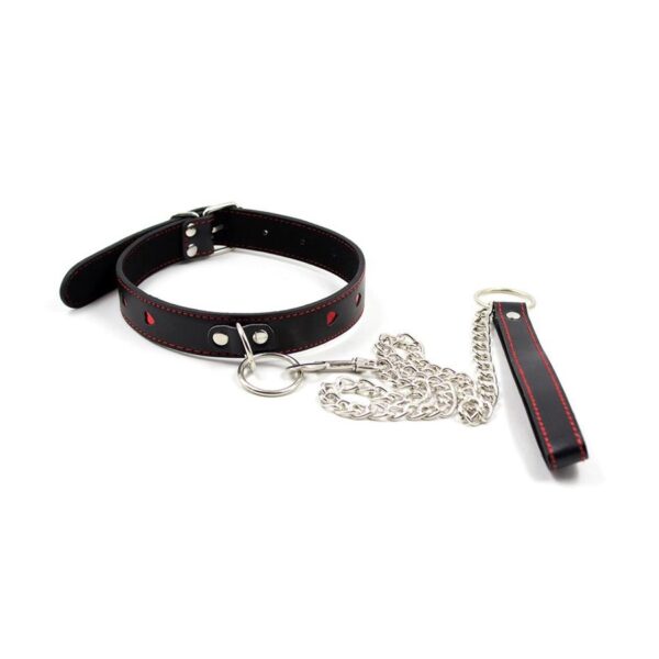 Collar with Metal Leash - Black/Red